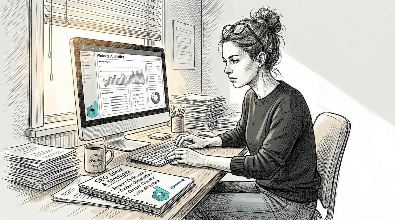 Business owner checking website analytics in home office