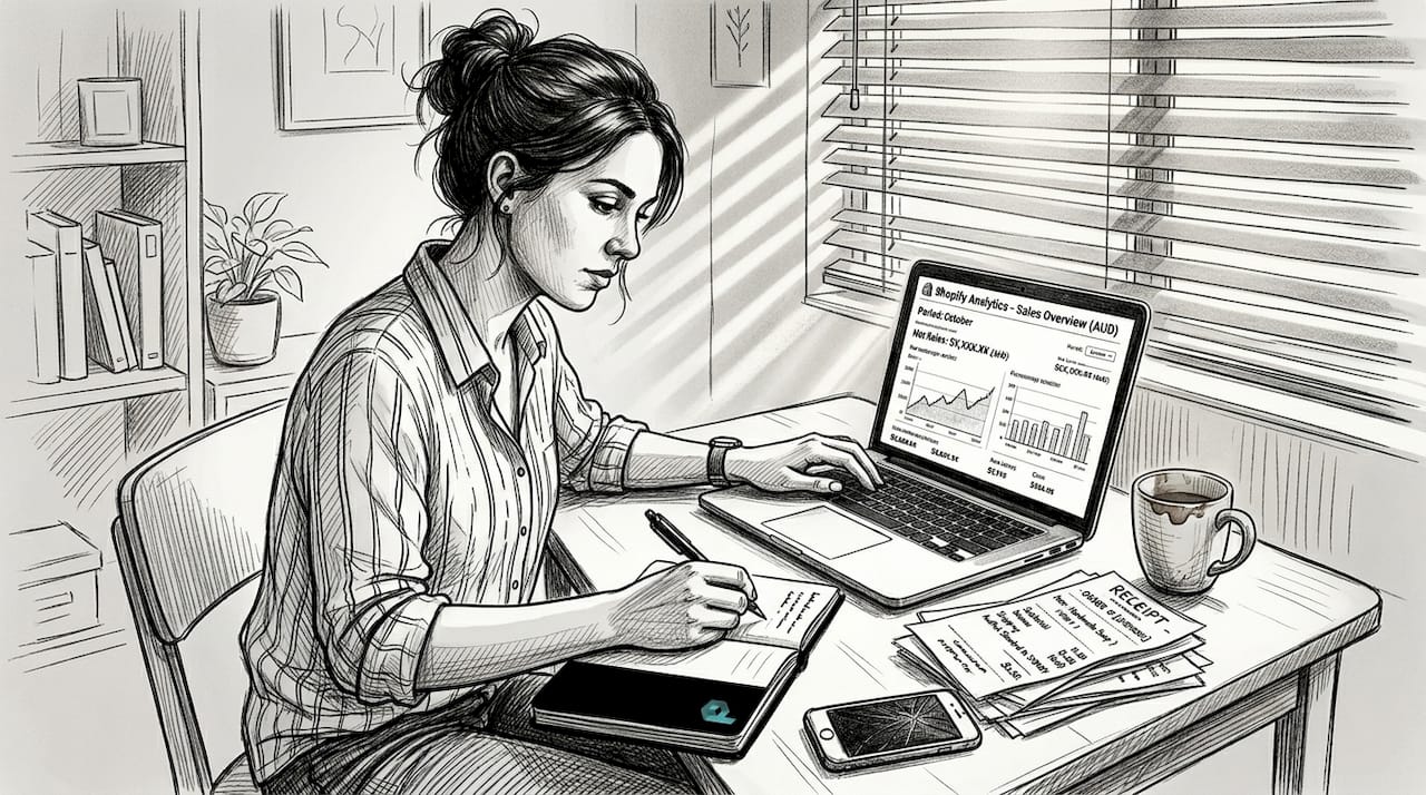 Shopify manager reviewing SEO on laptop