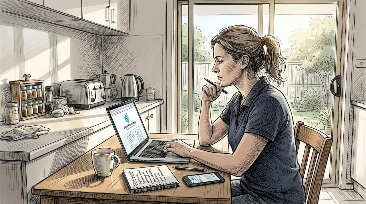 Business owner managing WordPress site at home