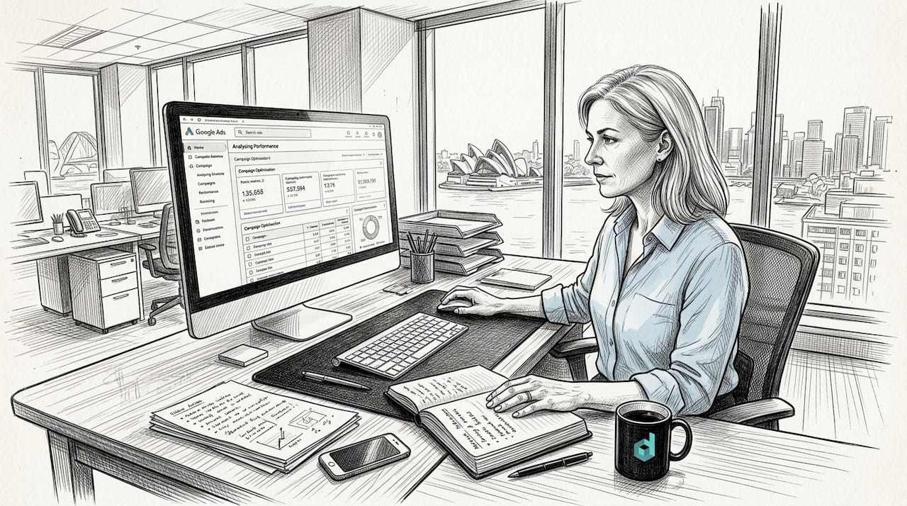 Marketing specialist managing PPC ads in office