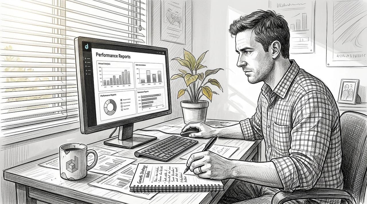 Business owner reviewing Google Ads results