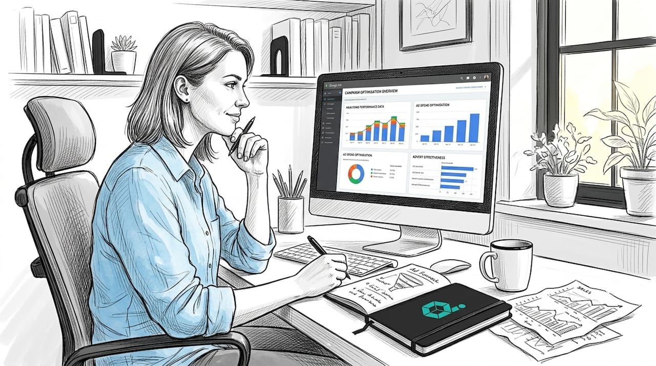 Business owner reviewing Google Ads results
