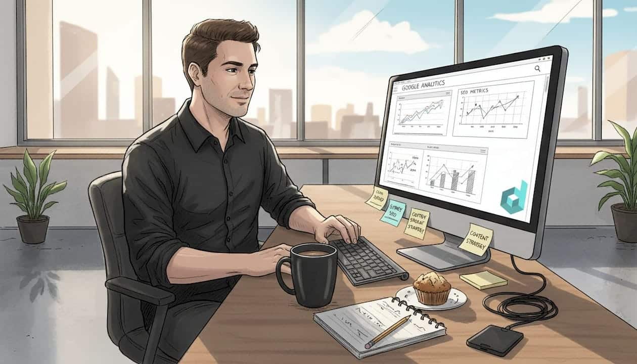 SEO consultant reviewing analytics in Sydney coworking space