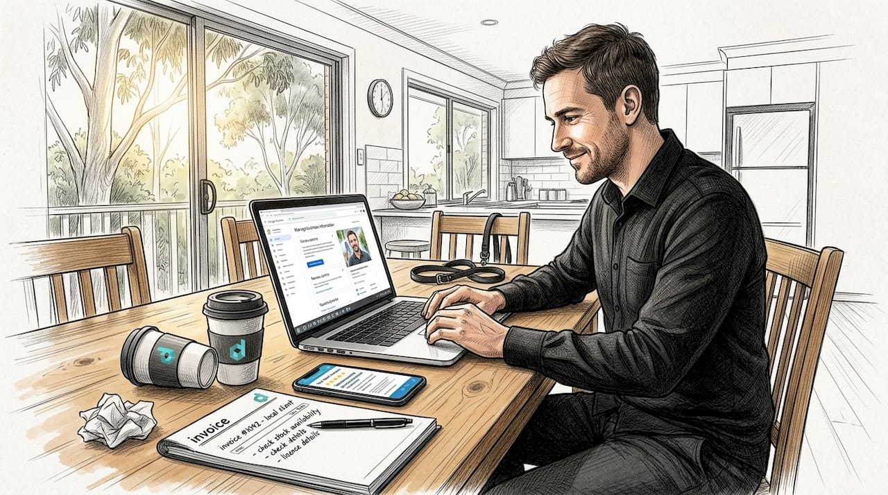 Australian business owner updating local SEO workspace