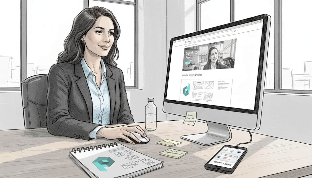 Web designer reviewing website experience at desk