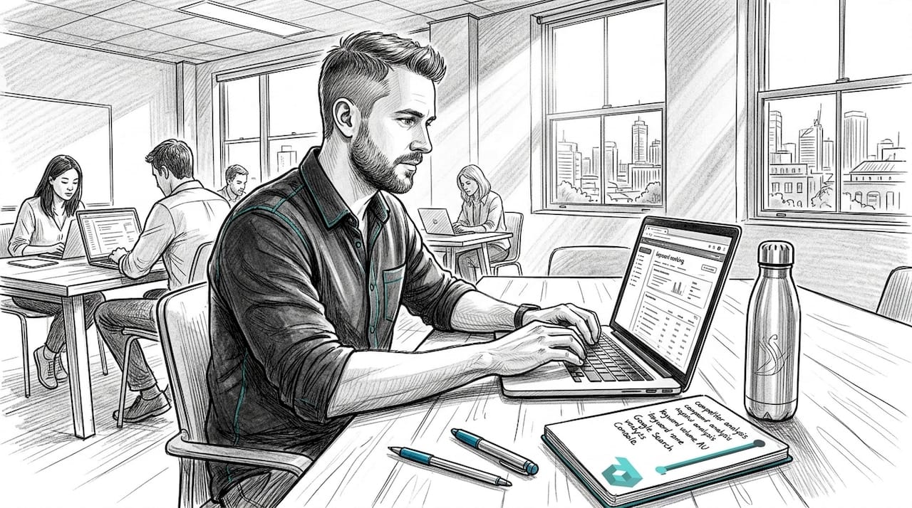 SEO specialist working in a Sydney coworking space