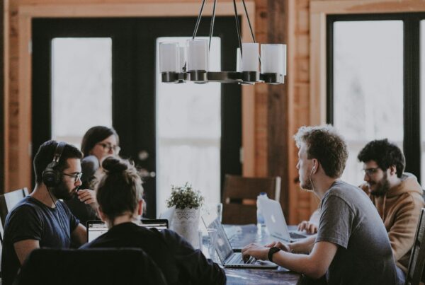 People collaborating in a bright office